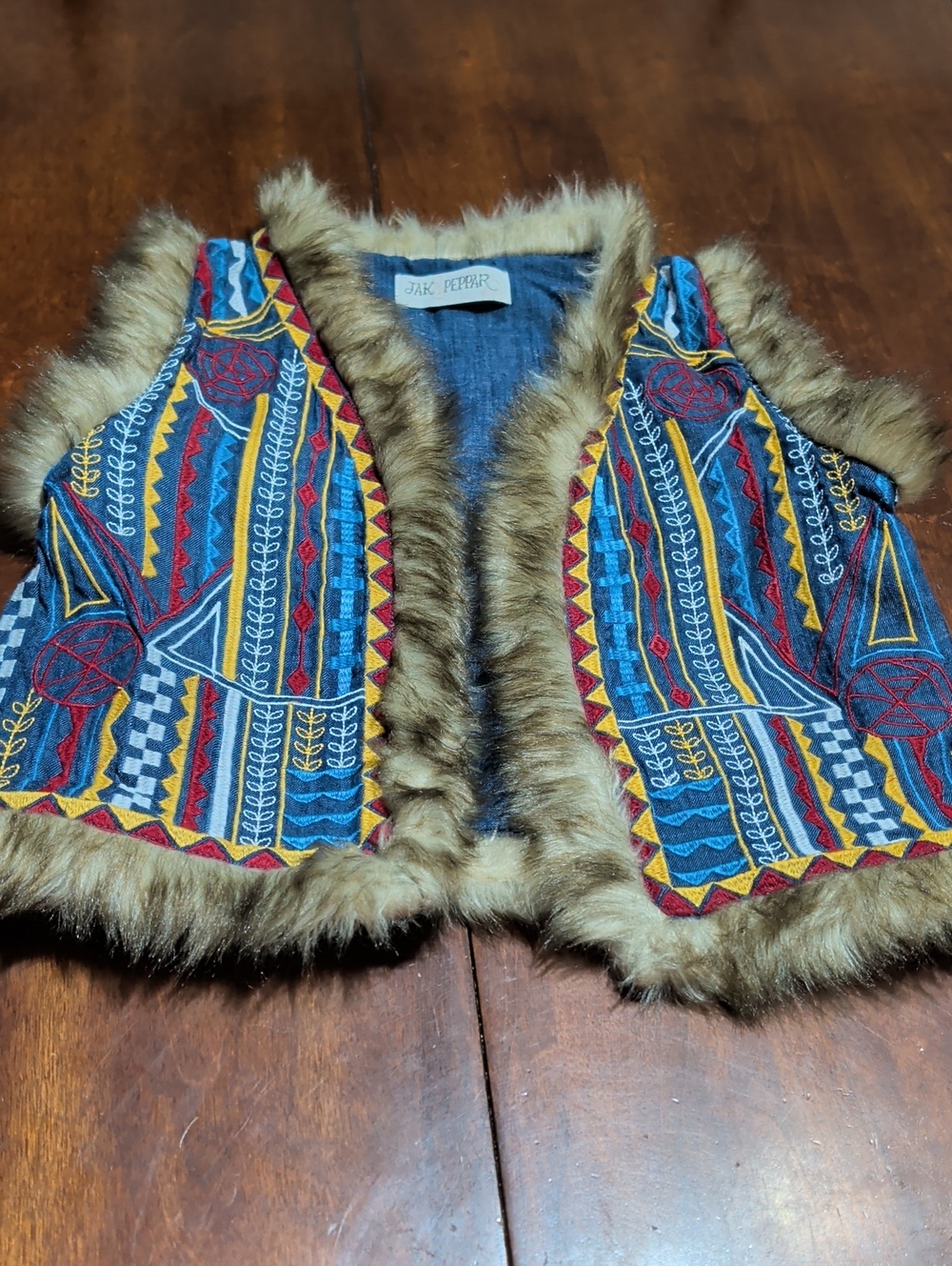 Girls Size 10 Hippie Boho Jak & Peppar Faux Fur Trimmed Vest